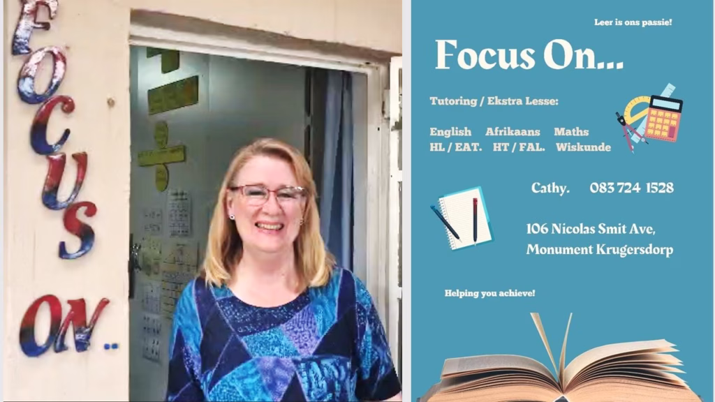 Aunty Cathy standing at Focus On Aftercare centre in the West Rand