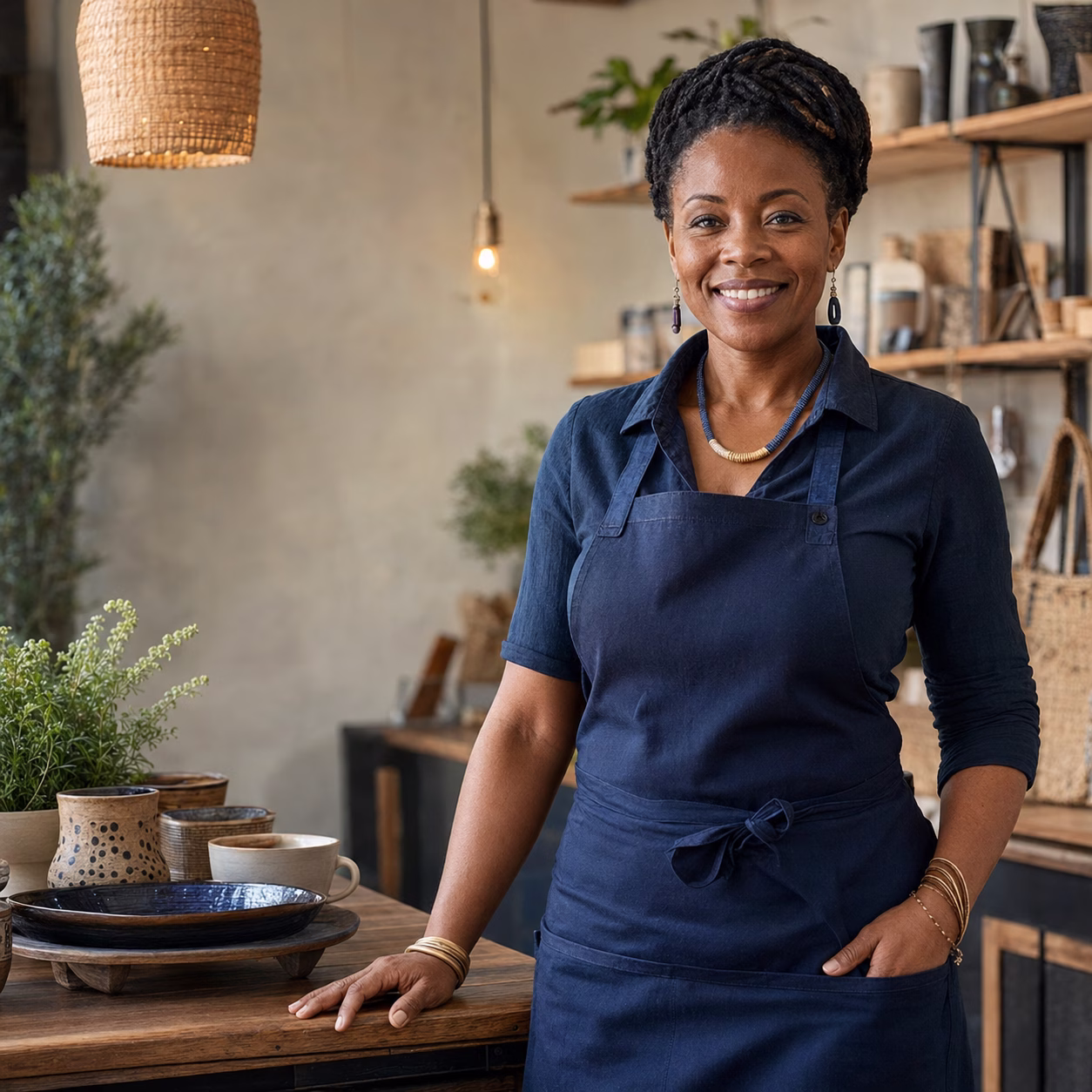 South African local business owner in her independent shop