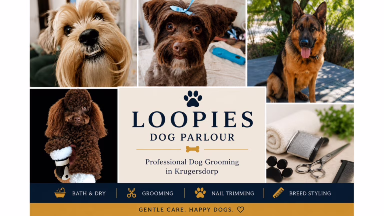 Professional dog grooming gallery featuring beautifully groomed dogs at Loopies Dog Parlour in Krugersdorp.