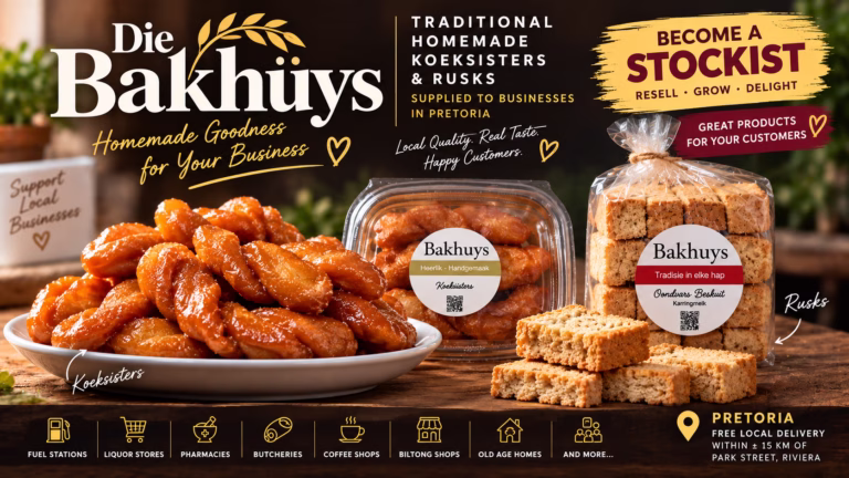 Die Bakhüys homemade Koeksisters and Rusks for business resellers in Pretoria